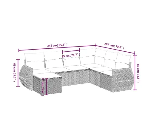 7-Daļīgs Dārza Dīvāna Komplekts Ar Matračiem, Melna Pe Vidaxl