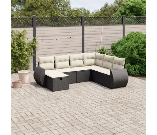 7-Daļīgs Dārza Dīvāna Komplekts Ar Matračiem, Melna Pe Vidaxl