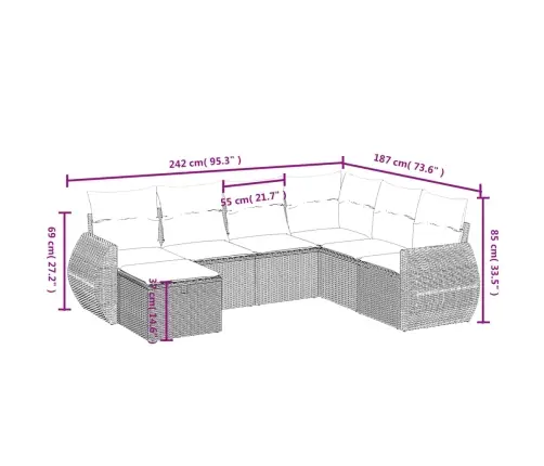 7-Daļīgs Dārza Dīvāna Komplekts Ar Matračiem,Pe Rotangpalma Vidaxl