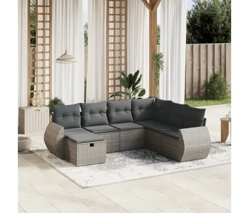 Sofos Komplektas Su Pagalvėlėmis, 7 Dalių, Pilkas, Poliratanas