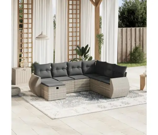 Sofos Komplektas Su Pagalvėlėmis, 7 Dalių, Pilkas, Poliratanas