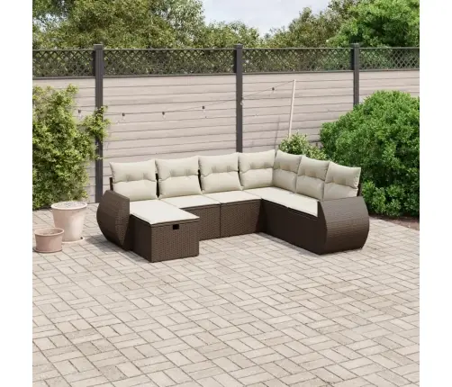 Sofos Komplektas Su Pagalvėlėmis, 7 Dalių, Rudas, Poliratanas