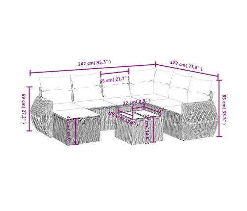 8-Daļīgs Dārza Dīvāna Komplekts, Matrači, Melna Pe Rotangpalma Vidaxl