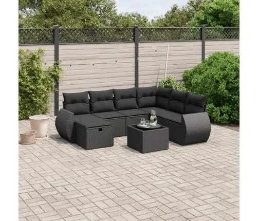 8-Daļīgs Dārza Dīvāna Komplekts, Matrači, Melna Pe Rotangpalma Vidaxl