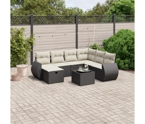 8-Daļīgs Dārza Dīvāna Komplekts, Matrači, Melna Pe Rotangpalma Vidaxl