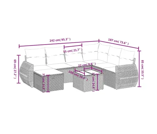 Sofos Komplektas Su Pagalvėlėmis, 8 Dalių, Smėlio, Poliratanas