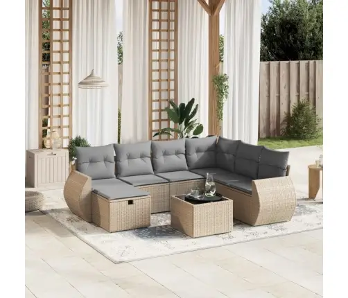 Sofos Komplektas Su Pagalvėlėmis, 8 Dalių, Smėlio, Poliratanas