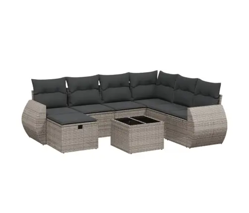 8-Daļīgs Dārza Dīvāna Komplekts Ar Matračiem, Pelēks Pe Pinums Vidaxl