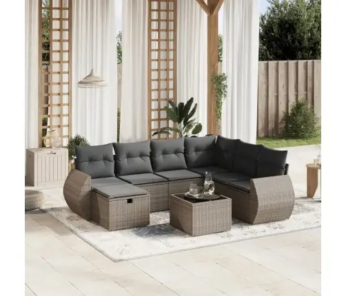 8-Daļīgs Dārza Dīvāna Komplekts Ar Matračiem, Pelēks Pe Pinums Vidaxl