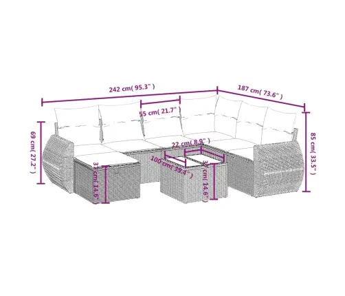 8-Osaline Aiadiivani Komplekt Patjadega, Pruun, Polürotang
