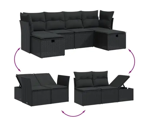 6-Daļīgs Dārza Dīvāna Komplekts, Matrači, Melna Pe Rotanpalma Vidaxl