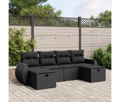 6-Daļīgs Dārza Dīvāna Komplekts, Matrači, Melna Pe Rotanpalma Vidaxl