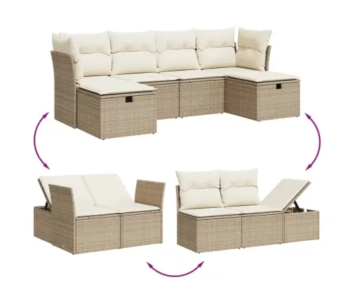 Sofos Komplektas Su Pagalvėlėmis, 6 Dalių, Smėlio, Poliratanas