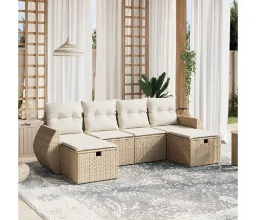 Sofos Komplektas Su Pagalvėlėmis, 6 Dalių, Smėlio, Poliratanas