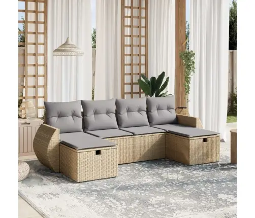 Sofos Komplektas Su Pagalvėlėmis, 6 Dalių, Smėlio, Poliratanas