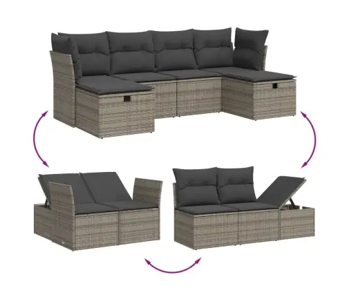 6-Daļīgs Dārza Dīvāna Komplekts Ar Matračiem, Pelēks Pe Pinums Vidaxl