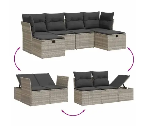 6-Daļīgs Dārza Dīvānu Komplekts,Matrači, Gaiši Pelēka Pe Pinums Vidaxl