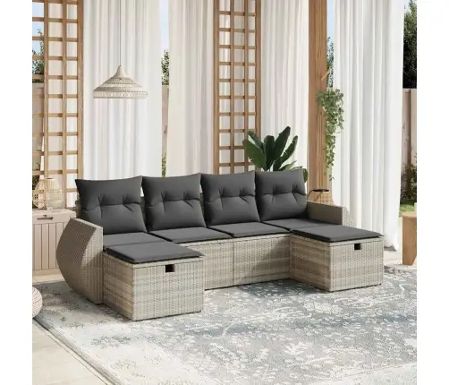 6-Daļīgs Dārza Dīvānu Komplekts,Matrači, Gaiši Pelēka Pe Pinums Vidaxl