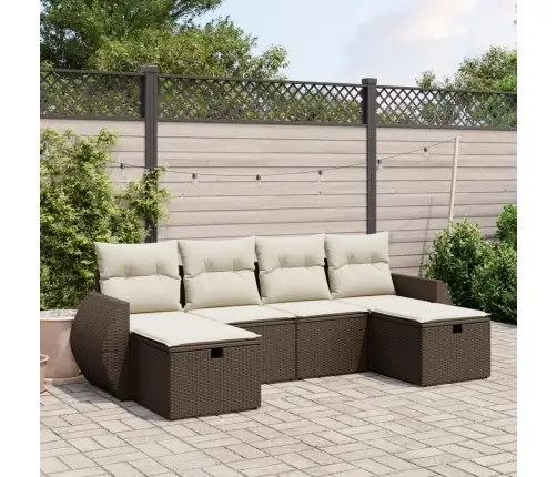 Sofos Komplektas Su Pagalvėlėmis, 6 Dalių, Rudas, Poliratanas