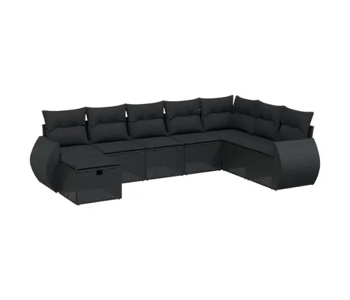 Sofos Komplektas Su Pagalvėlėmis, 8 Dalių, Juodas, Poliratanas