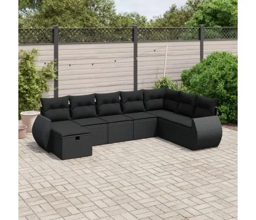 Sofos Komplektas Su Pagalvėlėmis, 8 Dalių, Juodas, Poliratanas