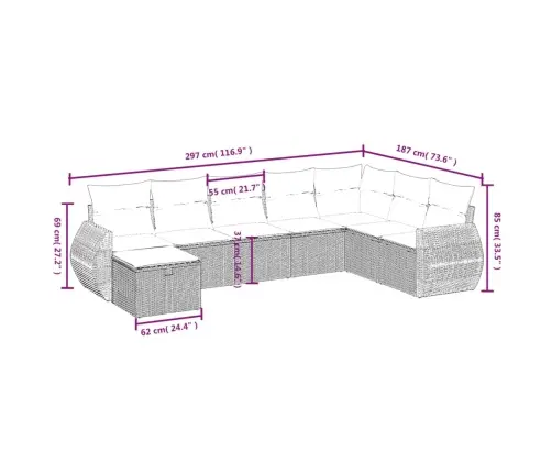 8-Osaline Aiadiivani Komplekt Patjadega, Pruun, Polürotang