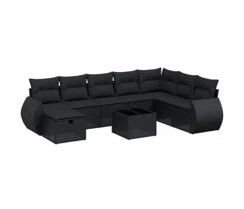 9-Daļīgs Dārza Dīvāna Komplekts, Matrači, Melna Pe Rotangpalma Vidaxl