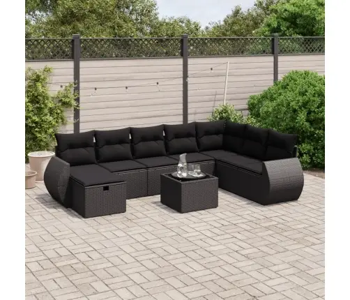 9-Daļīgs Dārza Dīvāna Komplekts, Matrači, Melna Pe Rotangpalma Vidaxl