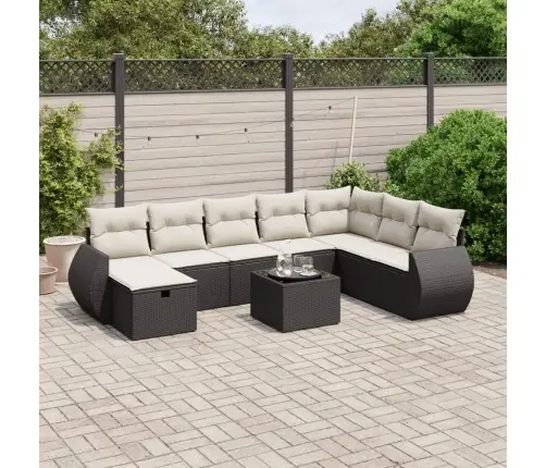 9-Daļīgs Dārza Dīvāna Komplekts, Matrači, Melna Pe Rotangpalma Vidaxl