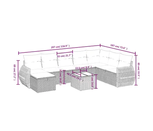 Sodo Komplektas Su Pagalvėlėmis, 9 Dalių, Smėlio, Poliratanas