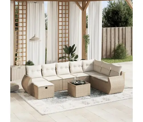 Sodo Komplektas Su Pagalvėlėmis, 9 Dalių, Smėlio, Poliratanas