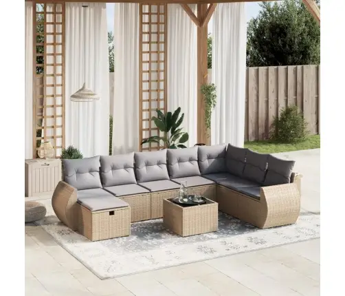 9-Daļīgs Dārza Dīvāna Komplekts, Matrači, Bēša Pe Rotangpalma Vidaxl