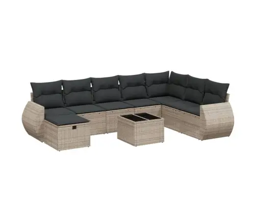 Sofos Komplektas Su Pagalvėlėmis, 9 Dalių, Pilkas, Poliratanas