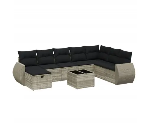 Sofos Komplektas Su Pagalvėlėmis, 9 Dalių, Pilkas, Poliratanas