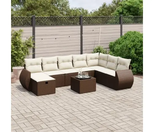 9-Daļīgs Dārza Dīvāna Komplekts, Matrači, Brūna Pe Rotangpalma Vidaxl