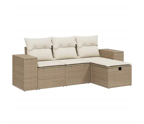 4-Daļīgs Dārza Dīvāna Komplekts, Matrači, Bēša Pe Rotangpalma Vidaxl