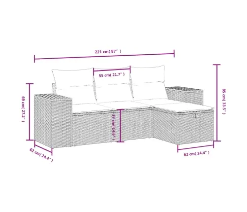 4-Daļīgs Dārza Dīvāna Komplekts, Matrači, Bēša Pe Rotangpalma Vidaxl
