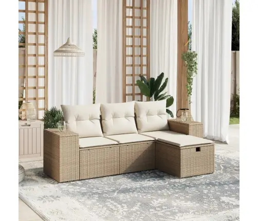 4-Daļīgs Dārza Dīvāna Komplekts, Matrači, Bēša Pe Rotangpalma Vidaxl