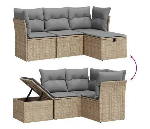 4-Daļīgs Dārza Dīvāna Komplekts, Matrači, Bēša Pe Rotangpalma Vidaxl