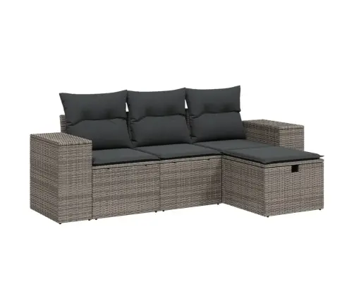 4-Daļīgs Dārza Dīvāna Komplekts Ar Matračiem, Pelēks Pe Pinums Vidaxl