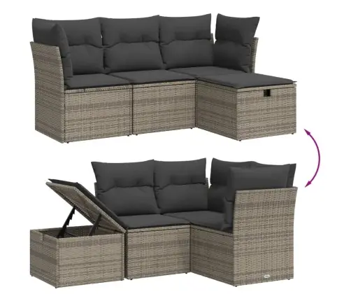 4-Daļīgs Dārza Dīvāna Komplekts Ar Matračiem, Pelēks Pe Pinums Vidaxl