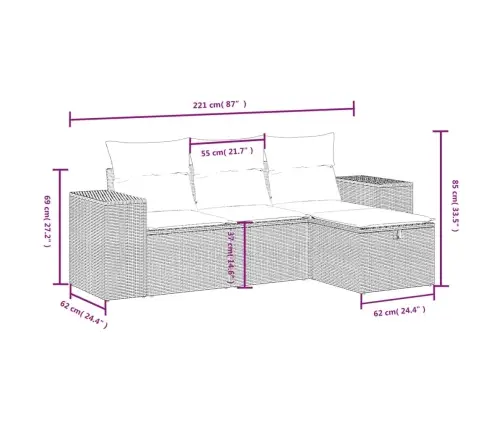 4-Daļīgs Dārza Dīvāna Komplekts Ar Matračiem, Pelēks Pe Pinums Vidaxl