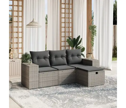 4-Daļīgs Dārza Dīvāna Komplekts Ar Matračiem, Pelēks Pe Pinums Vidaxl