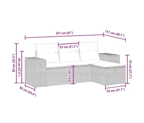 Sofos Komplektas Su Pagalvėlėmis, 4 Dalių, Pilkas, Poliratanas