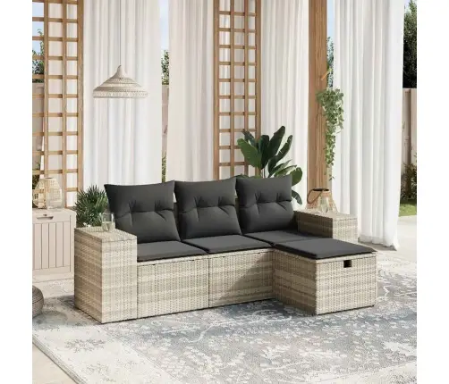 Sofos Komplektas Su Pagalvėlėmis, 4 Dalių, Pilkas, Poliratanas