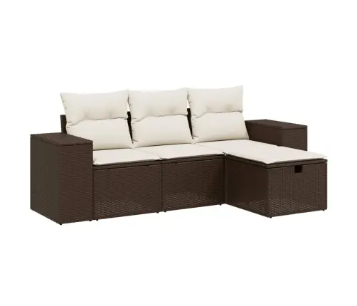 4-Daļīgs Dārza Dīvānu Komplekts, Matrači, Brūna Pe Rotangpalma Vidaxl