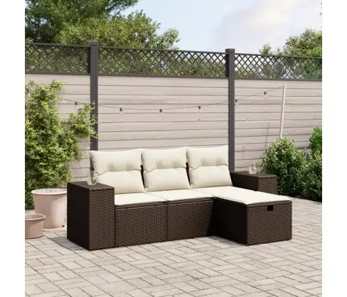 4-Daļīgs Dārza Dīvānu Komplekts, Matrači, Brūna Pe Rotangpalma Vidaxl