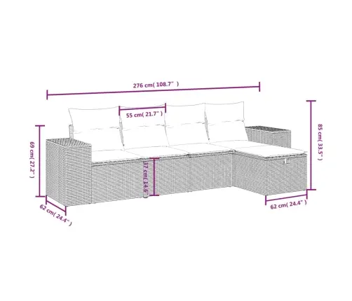 5-Osaline Aiamööblikomplekt Istmepatjadega, Polürotang, Hall