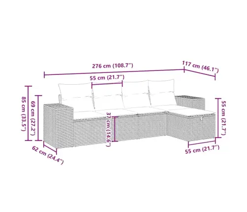 5-Osaline Aiamööblikomplekt Patjadega, Helehall, Polürotang