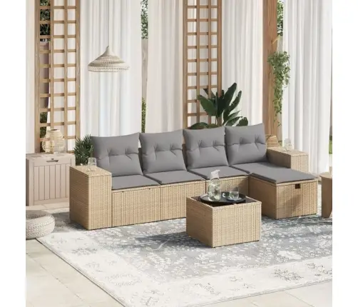 Sofos Komplektas Su Pagalvėlėmis, 6 Dalių, Smėlio, Poliratanas